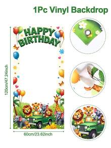 1pc 120*60cm Jungle Animal Theme Photo Backdrop, 1st Birthday Party Decor, Animal Theme Birthday Party Background, Photo Prop, Baby Shower Party Photo Prop, Boy/Girl Birthday Party Backdrop, Gender Reveal Party Banner, Birthday Party Photography Background, Photo Prop, Birthday Party Favor - Animal - View 5