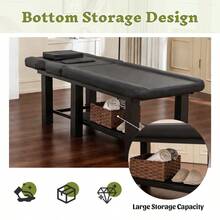 Spa Salon Massage Table With Bottom Storage, Adjustable Backrest (0-15) Detachable Headrest, High-Resiliency Waterproof Cushion, Heavy-Duty Steel Frame With Corner Protectors, 330 Lbs Capacity - Bl - 黑色透氣PU皮革 - 查看 3