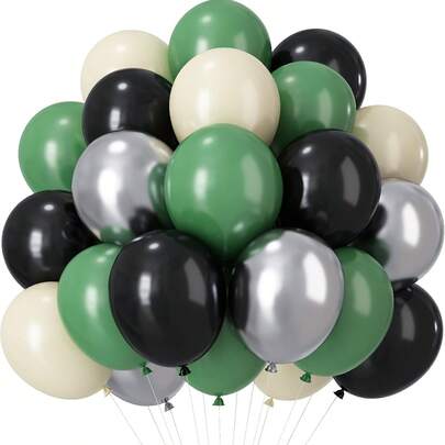 10-Inch Green, Black, Silver, White Metallic Latex Balloons, Suitable For Men's Birthday, Baby Shower, Sports And Football Theme Party Decoration