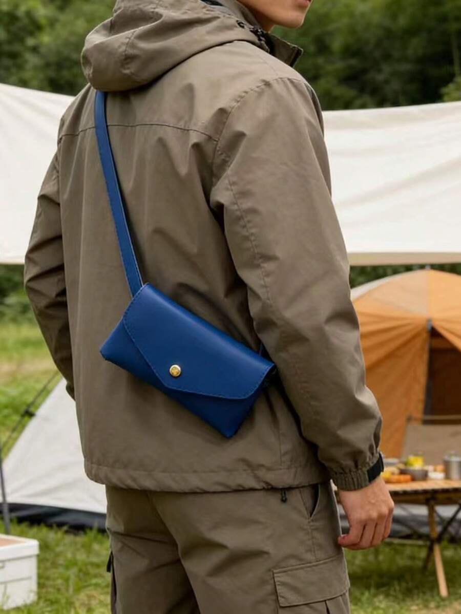 Bolsa de cintura minimalista de hombre, bolso de cintura de cuero PU para correr y uso diario. Mini bolso de cintura de cuero PU con cierre de botón a presión para hombre, bolso de pecho para deportes y salidas casuales. Versátil bolso de cintura tipo sobre de hombre, bolsa de cinturón ligera para trabajo, viajes y ejercicio. - Multicolor - Ver 1