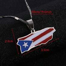 Puerto Rico Map Flag Pendant Necklaces Stainless Steel Gold/Steel Color Puerto Ricans Patriotic Jewelry - PR-pD - 查看 7