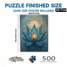 Large Wood Puzzle For - Turquoise & Golden For Lotus Flower Art With 2D Flat Pieces, Blue/Green/Brown/Beige/Burgundy/Coral/Peach/Brown Hues - Intricate Boxed Puzzle For Relaxation, Home Decor & Challenging Gift (For Lotus Flower - 500件 - 查看 3