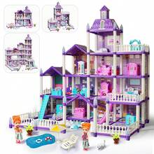 UINLE Baby Princess Castle Dollhouse DIY Assembly Toy Set, 2/3/4/5-Story Princess Villa, Including Bedroom, Kitchen, Swimming Pool And Other Functional Areas, Equipped With Glowing Pillars And Slide, An Ideal Choice For Holiday Gifts - Multicolor - View 8