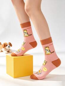 1 Pair Cute Cat Pattern Fabric Socks, Casual & Versatile, Suitable For Daily Wear, Festivals, Sports, Parties, Unisex Mid-Calf Socks - Multicolor - View 5