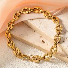 1pc 18K Gold Plated Stainless Steel Unique Coffee Bean Bracelet, Hip-Hop Street Style, Suitable For Men's Daily Wear, Parties, Stages, Music Festivals - Gold - View 6