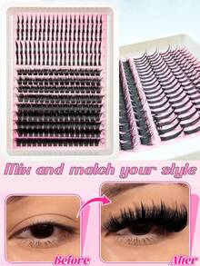 244 cụm lông mi giả, 100 cụm lông mi nhọn kiểu cổ tích, lông mi giả tự làm dạng phân đoạn, 3D100D dày và cong, các cụm lông mi riêng lẻ có thân màu đen, lông mi tự nhiên và dày dặn, thiết kế có thể tái sử dụng. - Xem 2