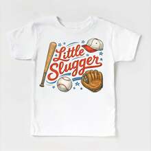 Little Slugger Baseball T-Shirt - Boys Retro Sports Tee - Unisex ShirtTween Girl Clothes, Girls Clothes, Summer Clothes, Kids Girls Clothes, Kids Clothes Boys' Casual Printed Round-Neck Pullover Short-Sleeve T-Shirt For Summer, Suitable For Students And Young Children, Outfits World Cup T-Shirts, T-Shirts Suitable For Various Holidays Casual Wear, For Kids, Printed T-Shirts, Spring T-Shirts, School T-Shirts, Holiday T-Shirts, Sports T-Shirts, July 4th Holiday T-Shirts, Football T-Shirts, Outdoor T-Shirts, Sibling T-Shirts. - 白色 - 查看 6