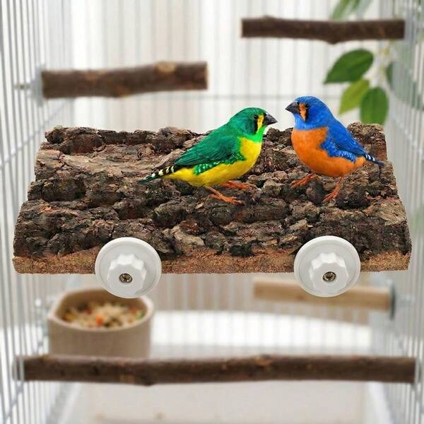 Bệ đậu chim bằng vỏ cây tự nhiên, kích thước 20x10cm, thích hợp cho vẹt mào, vẹt đuôi dài, vẹt mào nghỉ ngơi trong nhà.