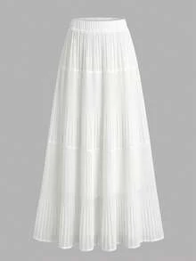 Chân váy xếp ly trắng EARO, chân váy dài dáng chữ A bằng vải chiffon mềm mại, thanh lịch và đa năng cho mùa xuân. - trắng - Xem 4