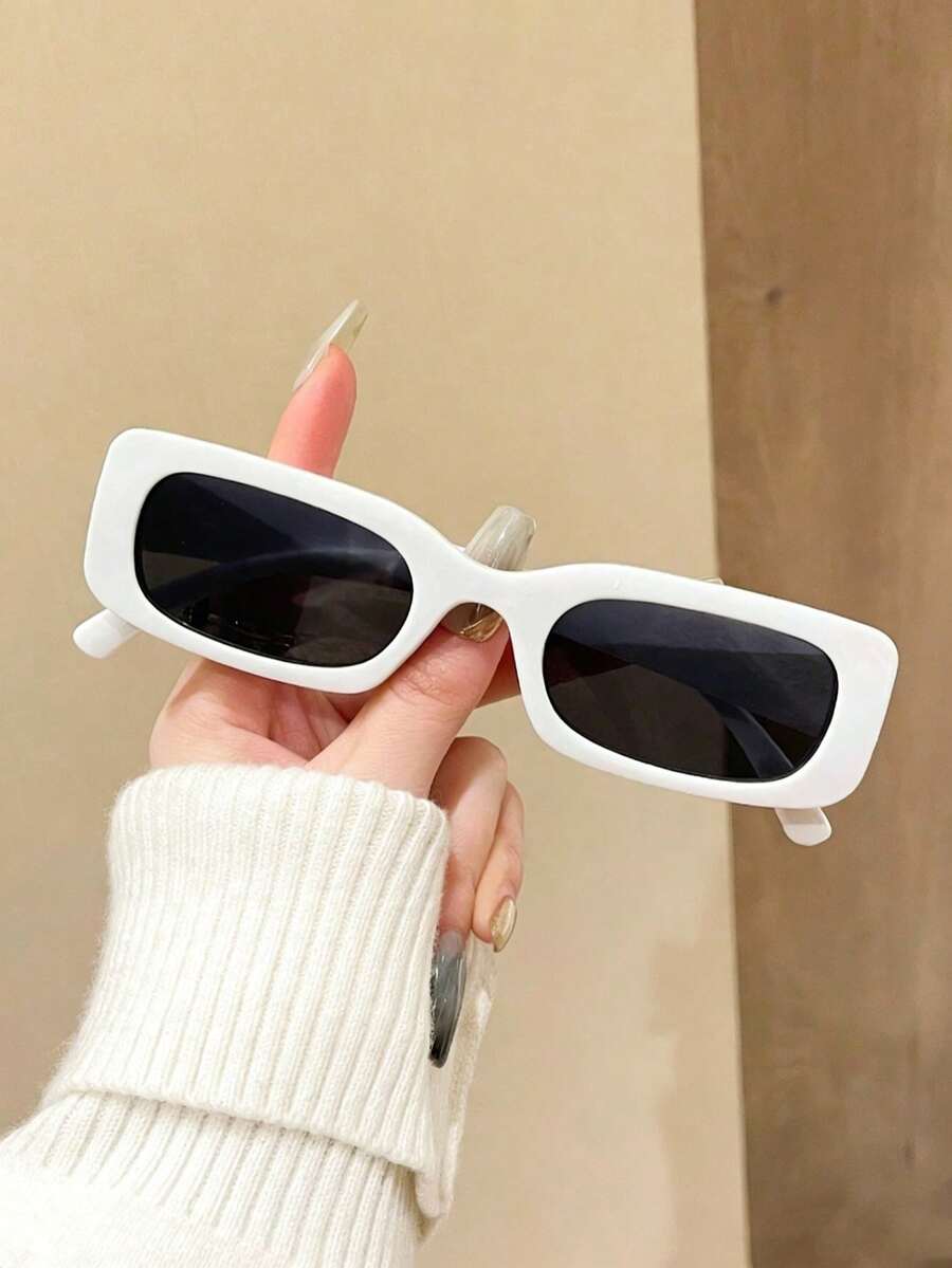 1 chiếc kính gọng vuông phong cách Y2K dễ thương, thích hợp đeo hàng ngày, unisex, kiểu retro, đi biển. - trắng - Xem 1