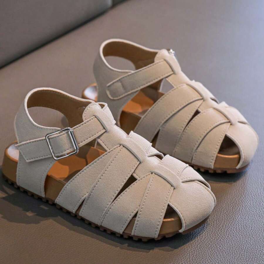 夏季儿童凉鞋，软底防滑幼儿鞋，复古编织女童沙滩鞋，透气软底幼儿鞋，防滑男童休闲沙滩凉鞋，新款夏季婴儿凉鞋，软底防滑幼儿鞋，软底防滑婴儿幼儿沙滩鞋 - 米色 - 查看 1