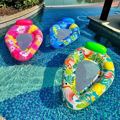 1pc Water Drop Shaped Inflatable Floating Row With Headrest, Leaf Design, Floating Seat, Swimming Floating Board