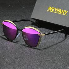 WEYFANY 时尚男士太阳镜，猫眼纯色复古金属偏光太阳镜，TAC材质轻盈舒适，优雅复古简约百搭时尚镜框，适合驾驶、户外活动、旅行、派对、摄影、休闲、海滩、音乐节、徒步、度假、高尔夫、远足等场合。 - 彩色 - 查看 9