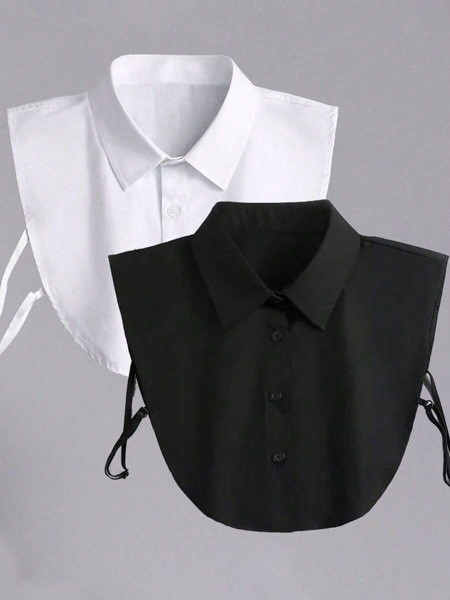 1/2 pièces Col pointu blanc ajustable et résistant aux rides, col amovible pour chemise, style classique d'affaires formel avec fermeture à boutons, bande élastique, convient pour le bureau, les festivals et les voyages pour femmes et hommes - Multicolore - Voir 1