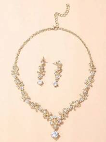 Rhinestone Decor Drop Earrings & Necklace - 黃金 - 查看 4