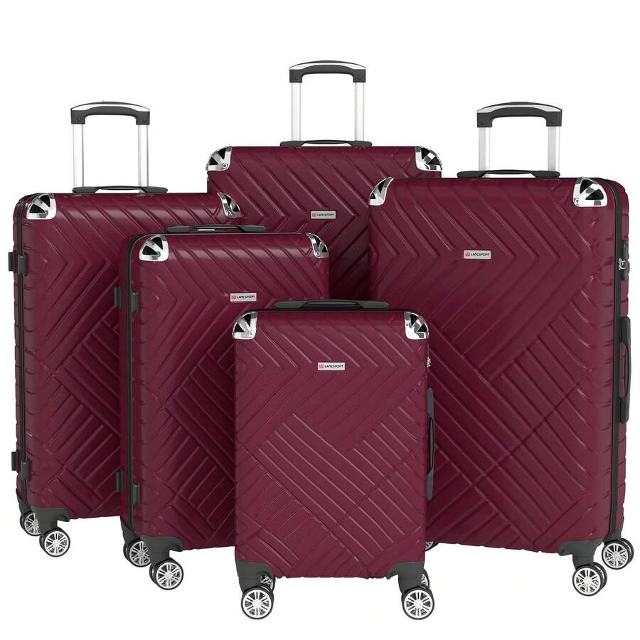 YSTYLE Large Luggage Suitcase Sets 5, 20/26/28/30/32Inch Suitcase Set, Red Durable ABS Hardside Suitcase With Slient Spinner Wheels, TSA Lock, Suitcase Spinner Suitcase Durable Travel Luggage Multifunctional Travel Suitcase Hardshell Suitcase Suitcase Luggage Carry-On Suitcase Travel Essentials For Men For Women For Vacation For Business Large Capacity Travel Essential Travel Accessories Travel Organizer Travel Stuff - 酒紅色 - 查看 1