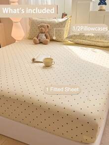 2/3pcs Skin-Friendly & Comfortable Minimalist Fitted Sheet Set, Printed Bedding, Mattress Protector, Bed Cover, Bed Sheet, Breathable Anti-Pilling Mattress Pad, Home Decor, Suitable For All Bed Sizes - Double, Full, Queen, King, All Seasons, Dust-Proof Fitted Sheet, Machine Washable - Gold - View 4