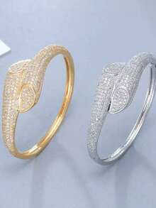 1pc Fashionable Luxurious Cubic Zirconia Women's Bracelet, Teardrop Full Rhinestone Design, Gold-Plated Silver Bracelet, Dual Color Options, Hand Jewelry Accessories, Saudi National Day Decoration, Banquet Party Wear, Eid Al-Fitr Gift, Eid Al-Adha Distribution - Water Drop Bracelet - View 2