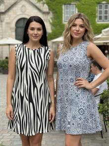 Kit Vestido Regata Estampado Viscolycra Alça Larga - Kit 2 estampas sortidas - Visão 1