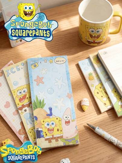 SpongeBob SquarePants 1pc SquarePants & Colorful Memo Pad, 50 Non-Sticky Cartoon Cute Student Notebook, Back To School Notebook, Suitable For Women, Perfect For Birthday Party, Theme Party, Party Supplies (Random Style)