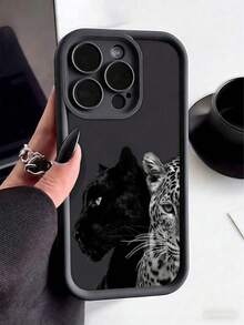 1个黑色凶猛双豹个性化图案全包覆TPU防摔手机壳，兼容苹果16/15/14/13/12/11 Pro Max - 彩色 - 查看 2