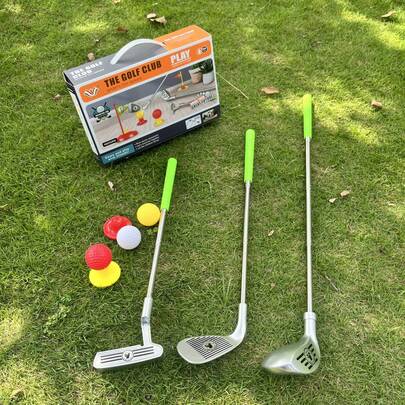 1 Set Adjustable Children's Golf Set Toy, Includes 3 Telescopic Golf Clubs, 3 Balls, 2 Targets And 2 Stands - Indoor/Outdoor Sports Game For 3-8 Years Old, Durable PP Material, Red And Yellow Color