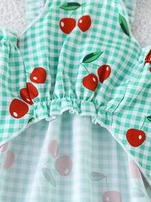 Kitten & Puppy, Classic Blue Plaid With Cherry Print Hooded Dress Set - Cadet Blue - View 10