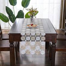 HXARTMIS 1 Peça Toalha de Mesa Elegante Bicolor Girassol Vazado em Renda, Caminho de Mesa, Retangular, Tecido de Cobertura de Mesa, Decoração Central Moderna, Bordada, Poliéster, Jardim ao Ar Livre, Sala de Jantar, Cozinha, Sala de Estar, Decoração de Café, Decoração de Feriado para Ano Novo, Casamento, Dia das Mães, Disponível em Vários Tamanhos - Café Branco - Visão 6