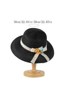 1pc Spring/Summer Foldable Floral Sun Hat, Women Beach Vacation Sunscreen Hat - A - View 6