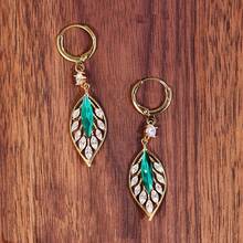 Elegant Green Leaf-Shaped  Earrings, Alloy Inlaid Cubic Ia, Suitable For Daily Wear Or Gifting, Gift Jewelry |   Exqsite Style |   Gold Plated Jewelry - A Pair - View 3