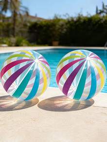 1pc Inflatable Transparent Beach Ball With Colorful Stripes And Dots, PVC Material For Pool Party Decoration, Suitable For Hawaiian Theme, Holiday Party, Carnival Gifts And Outdoor Activities, Essential For Pool Party, Pool Inflatable, Beach Essentials, Pool Float - Multicolor - View 5