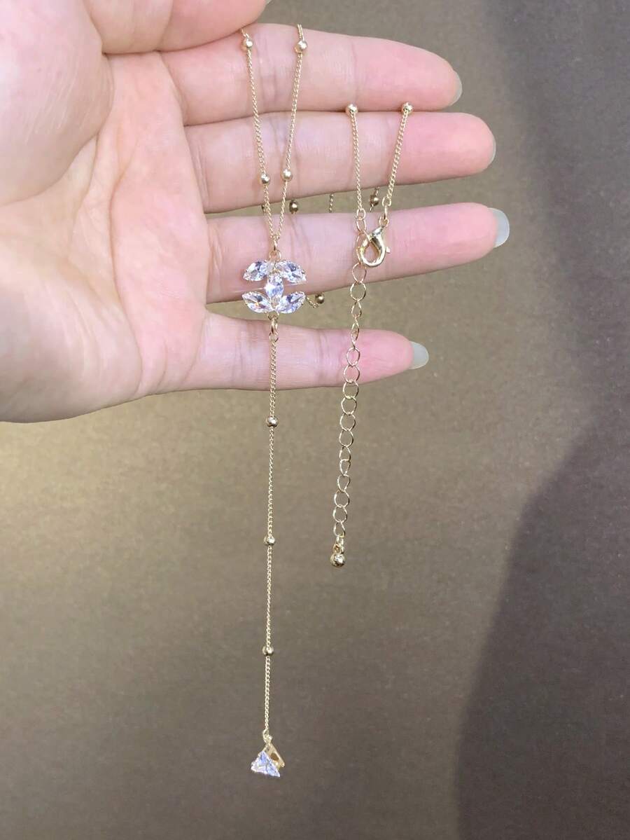 1pc Fashionable & Elegant Stainless Steel Chain With Rhinestone Pendant Necklace, Y-Shaped Necklace Suitable For Women