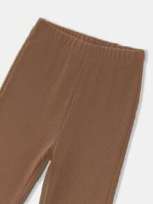Quần legging dài dáng công chúa co giãn cao, màu trơn, họa tiết gân dọc, thoải mái cho bé gái, hàng mới về mùa xuân/hè; Quần ống rộng cạp cao, ống loe, viền bèo nhún, kiểu dáng thường ngày cho bé gái. - Cà phê nâu - Xem 4