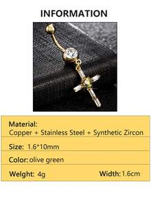 1件铜锆石十字吊坠肚脐环，不锈钢穿刺饰品，适合日常佩戴 - 十字架 - 查看 7