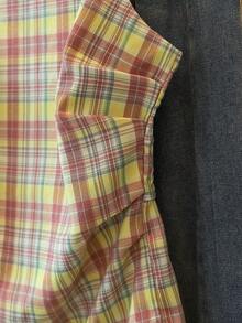 YUXIN 夏季新款復古優雅對比格紋女款無袖背心上衣，設計感顯瘦百褶收腰露背上衣 - 黃色和紅色 - 查看 11