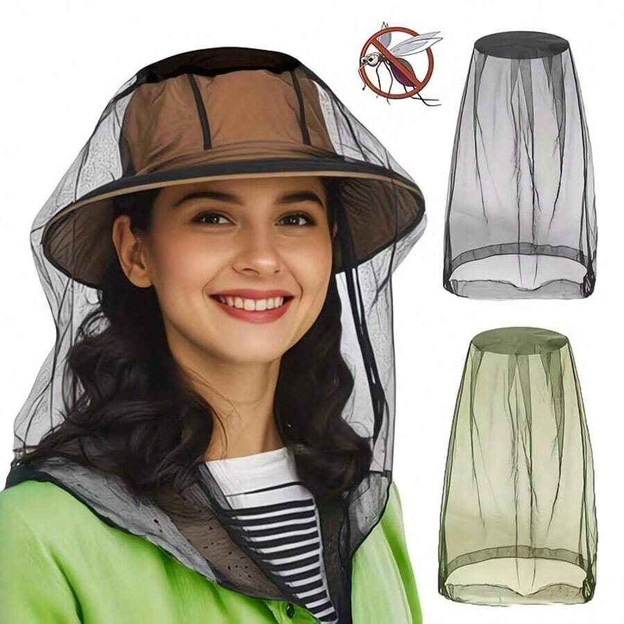 两件装超大蚊帐，含面罩配件 - 加厚防虫网，细密网眼，可搭配帽子/头套使用，适合钓鱼和狩猎 - 可预防西尼罗河病毒和寨卡病毒 - 黑绿配色（耐用面料） - 适合成人使用，细密网眼设计确保最大程度的空气流通 - 可有效阻挡蚊子、苍蝇和小型飞行昆虫 - 适用于大多数帽子 - 易于清洁和保养 - 是露营和徒步旅行的理想之选
