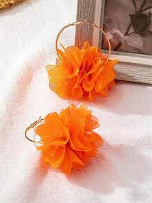 6pcs Set Elegant Fabric Flower Earrings, European And American Style, Suitable For Women's Vacation And Daily Wear - Multicolor - View 4
