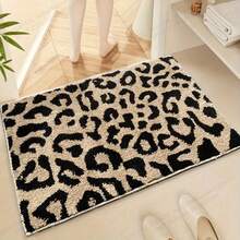 1pc Luxury Leopard Print Bath Mat, Faux Wool Material Rectangle Floor Rug, Absorbent Anti-Slip, Suitable For Bathroom, Bedroom, Kitchen, All Season - A - View 3
