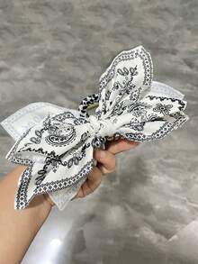 1 chiếc kẹp tóc nơ thủ công kiểu Bohemian bằng chất liệu tổng hợp, phù hợp cho mọi mùa (Họa tiết in ngẫu nhiên) - trắng - Xem 4