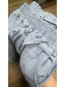 Women'S 2026 Spring Summer Linen Wide Leg Shorts - Elastic High Waist Flowy Casual Straight Shorts - Xanh nhạt - Xem 5