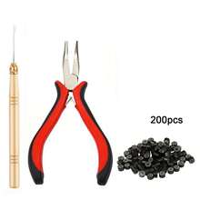 美发工具套装：包含钳子、针和200个硅胶微型连接器 - 查看 8