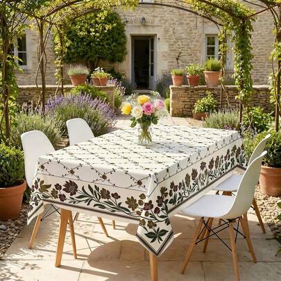 1pc Square Nordic Style Fresh Floral Pattern Printed Tablecloth, 90*140cm, 140*140cm, 140*180cm, 152*220cm, 152*240cm, 152*260cm, Suitable For Living Room, Dining Room, Kitchen, Outdoor And Other Occasions