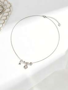 1件装女士重型铜镶嵌锆石四叶草简约时尚精致项链 - 銀色 - 查看 4