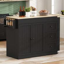 Kitchen Island On Wheels, Extendable Kitchen Island With Dining Area, Spice Rack And Drawers, Independent Mobile Kitchen Island, Ideal For Kitchen And Dining Room (White). - Black - View 6