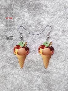 1 Pair 2D Flat Ice Cream Acrylic Pendant Earrings, Cartoon Elegant Minimalist Style Jewelry Earrings For Women, Suitable For Daily Wear And Vacation - Orange - View 5