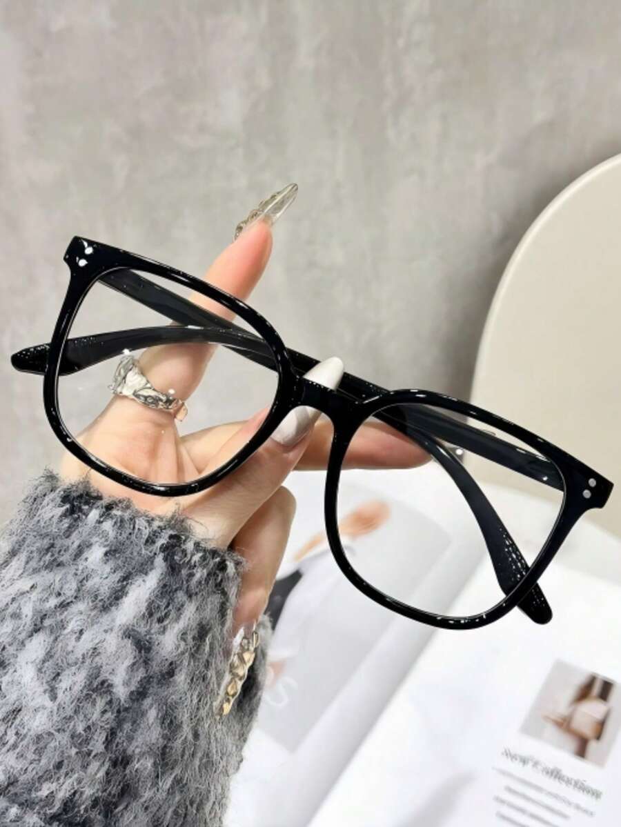 1 par de gafas transparentes con marco negro y detalle de remache, estilo callejero - negro brillante - Ver 1
