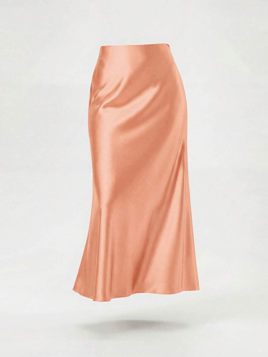 Jupe longue en satin à taille élastique pour femmes, style mode toutes saisons, printemps