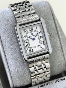 Pablo Raez Original Charming Classic Unisex Wristwatch Stainless Steel Couple Watch Silver Non-Fading AAA Quality Premium Couple Watch Luxury New Design Fashion Watch Elegant Vintage Square Fashion Wristwatch Roman Numeral White Dial With Date Display Girls Popular Square Quartz Watch 50m Waterproof Solid Steel Band Butterfly Clasp Casual Cute Women's Watch Suitable For Teacher Girlfriend Mother Gift Daily/Work/Party Decoration Birthday Graduation Wedding Gift - Silver - View 3