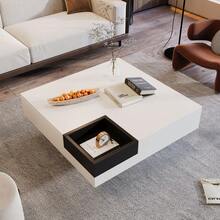 Mesa de centro moderna / Mesa de centro gris hormigón / Mesa rectangular para salón con almacenamiento / Robusta y duradera / Adecuada para salones y oficinas, 72 x 72 x 30 cm - Blanco - Ver 3