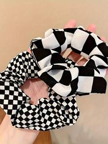 3pcs Women's Minimalist Plaid Hair Scrunchies Set, Suitable For Daily Wear In Spring And Summer - Black and White - View 6